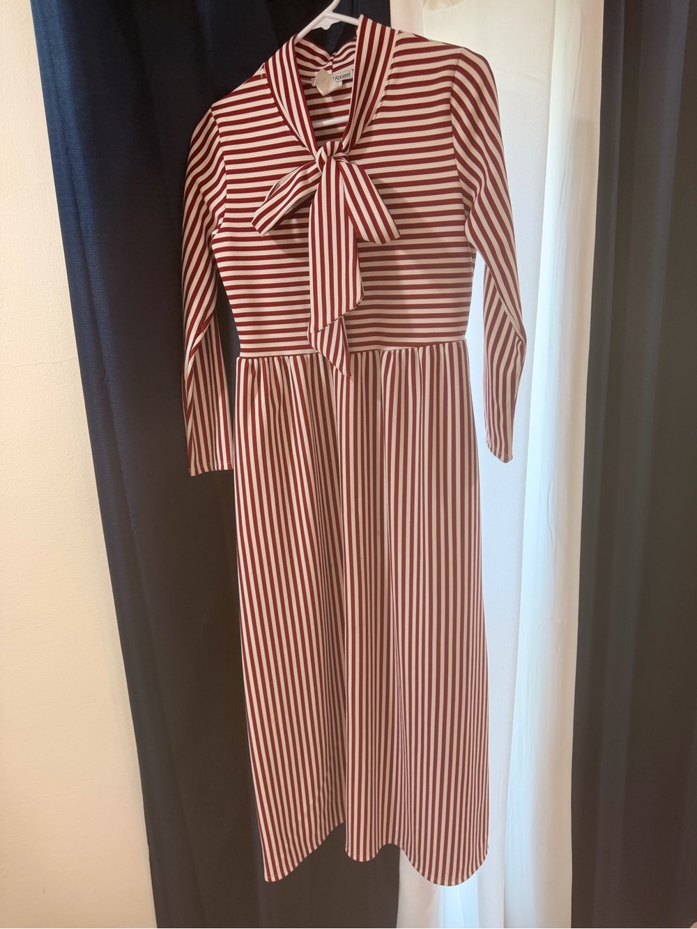 Striped Red and White Tie-Neck Maxi Dress